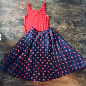 High Waisted Polka Dot Midi Circle Skirt